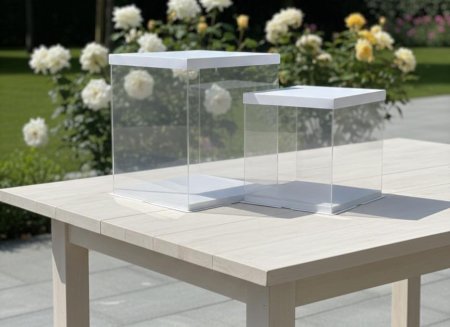 صندوق شفاف مع قواعد كرتون مقاس