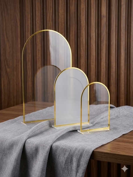 ستاند اكريلك بيضاوي مع حز ذهبي ٣ مقاسات