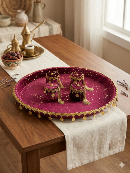 سلة مزينة قماش مخمل بدون ايد