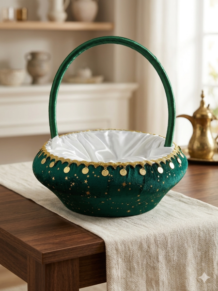 سلة مزينة قماش مخمل