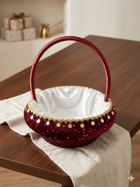 سلة مزينة قماش مخمل