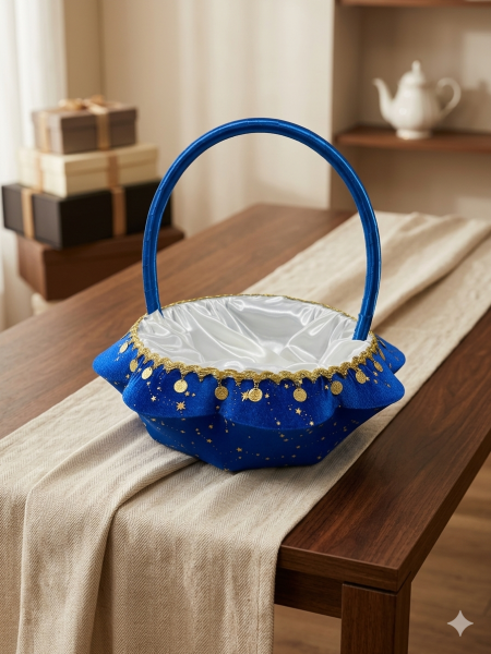 سلة مزينة قماش مخمل