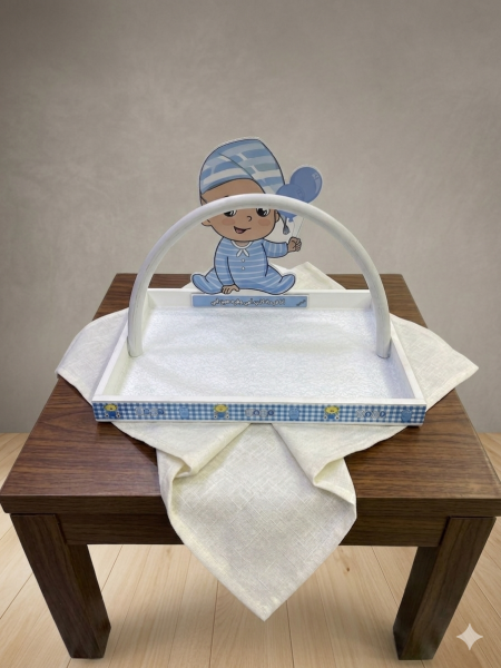 صينية خشب مزينة للبيبي لون ازرق مقاس 40*30cm