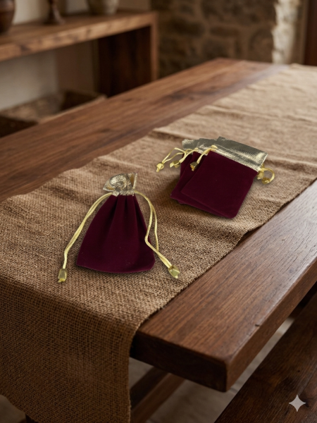 كيس قماش مخمل خمري مع حز ذهبي