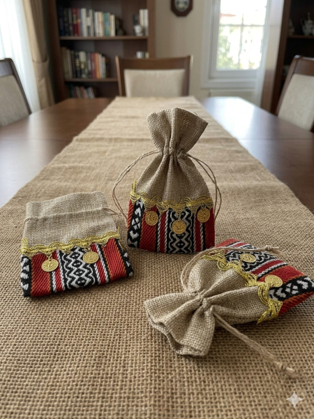 كيس قماش خيش مع تطريز بدوي وكلفة ليرات